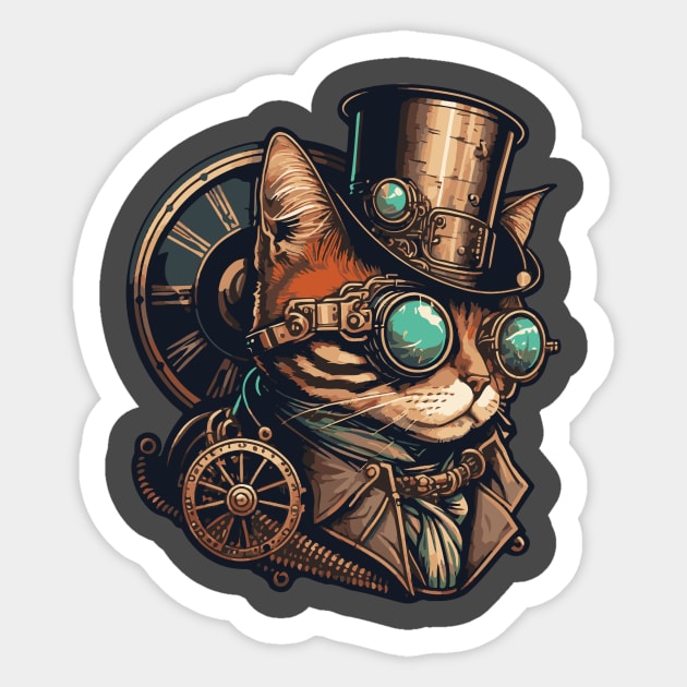 Steampunk Cat Sticker Sticker by Fantasy Cats Designs